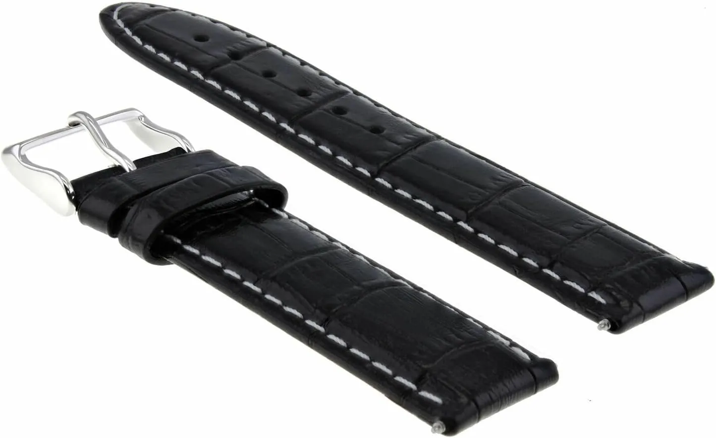 Ewatchparts 18mm Genuine Leather Watch Band Strap Compatible With Tag Heuer Formula F1 Aquaracer Black With White Stitching #5