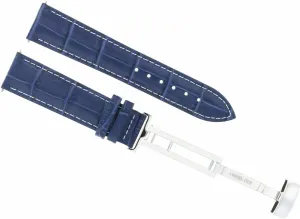 Ewatchparts 18mm Leather Watch Band Strap Compatible With Franck Muller 5850 Casablanca Watch Blue With White Stitching