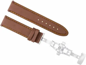 Ewatchparts 18mm Leather Watch Band Strap Smooth Clasp Compatible With Ulysse Nardin Tan Light Brown With Orange Stitching #2