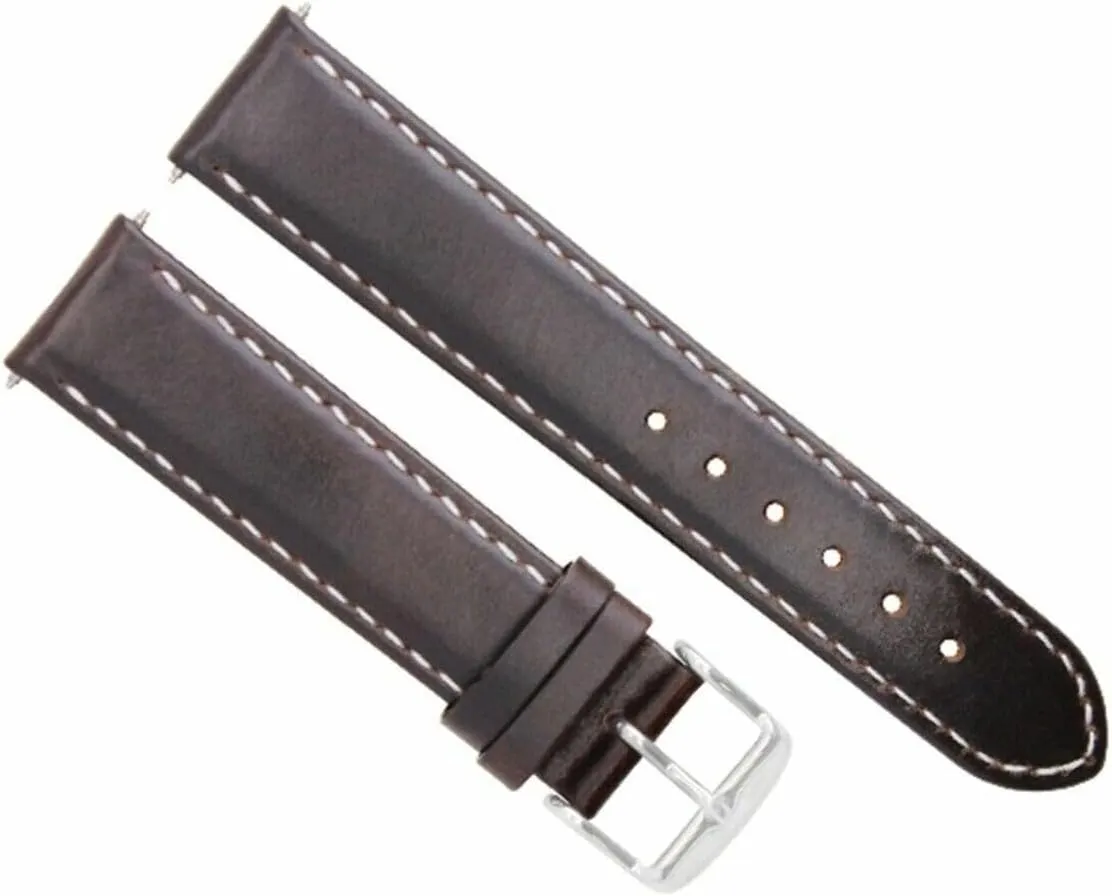 Ewatchparts 18mm Leather Watch Band Strap Smooth Compatible With Tag Heuer Aquaracer F1 Watch Dark Brown With White Stitching