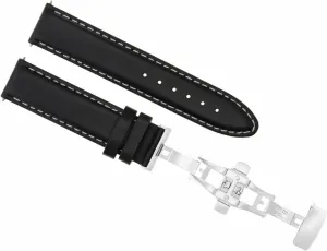 Ewatchparts 18mm Leather Watch Band Strap Smooth Deployment Clasp Compatible With Ulysse Nardin Black With White Stitching #2