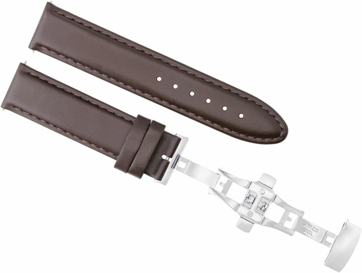 Ewatchparts 18mm Leather Watch Band Strap Smooth Deployment Clasp Compatible With Ulysse Nardin Dark Brown #2