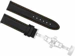 Ewatchparts 18mm Smooth Leather Watch Band Strap Deployment Clasp Compatible With Jaeger Lecoultre Black With Orange Stitching