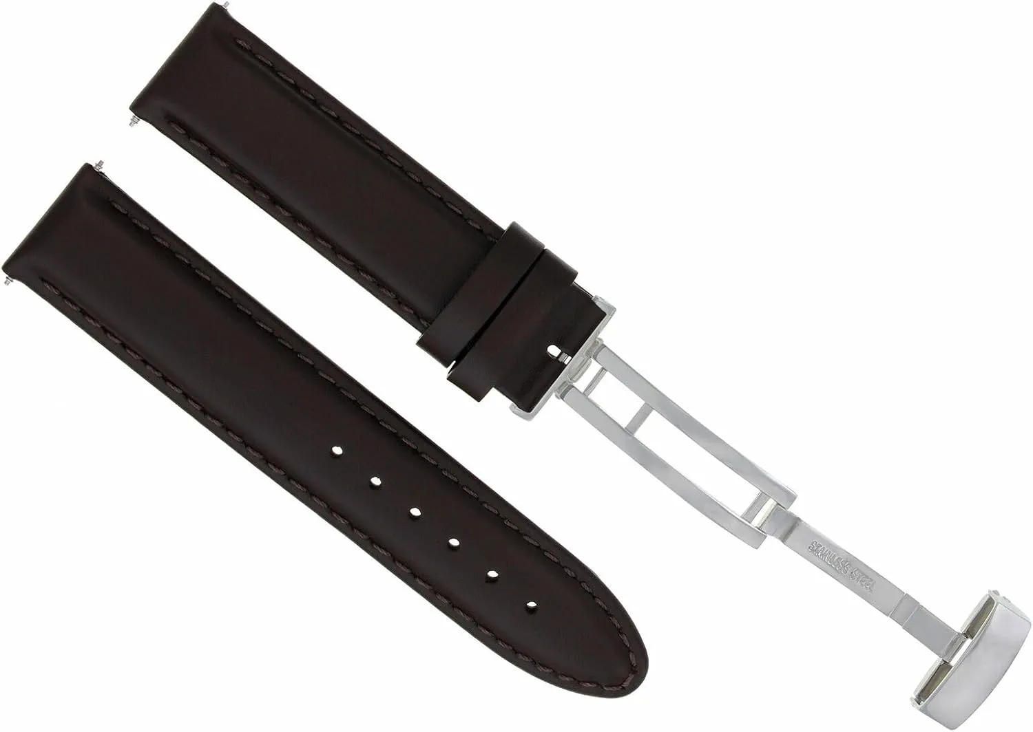 Ewatchparts 18mm Smooth Leather Watch Band Strap Deployment Compatible With Omega Planet Ocean Dark Brown