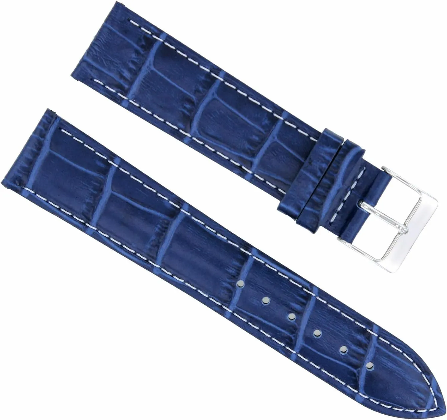 Ewatchparts 19/16mm Leather Watch Band Strap Compatible With Chopard Watch Blue With White Stitching