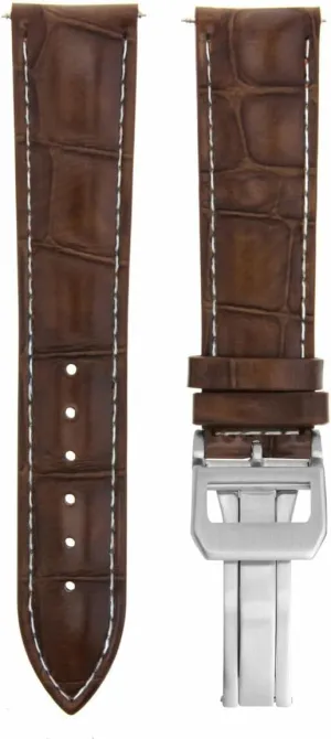 Ewatchparts 19mm Leather Watch Band Strap Compatible With IWC Pilot Portugese Top Gun Clasp Light Brown With White Stitching