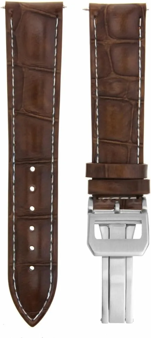 Ewatchparts 19mm Leather Watch Band Strap Compatible With IWC Pilot Portugese Top Gun Clasp Light Brown With White Stitching