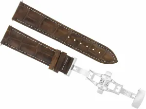 Ewatchparts 19mm Leather Watch Band Strap Compatible With Jaeger Lecoultre Watch Deployment Clasp Light Brown With White Stitching