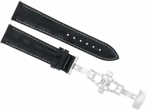 Ewatchparts 19mm Leather Watch Band Strap Compatible With Maurice Lacroix LC1228 Stainless Steel 001-131-1 Clasp Black With White Stitching