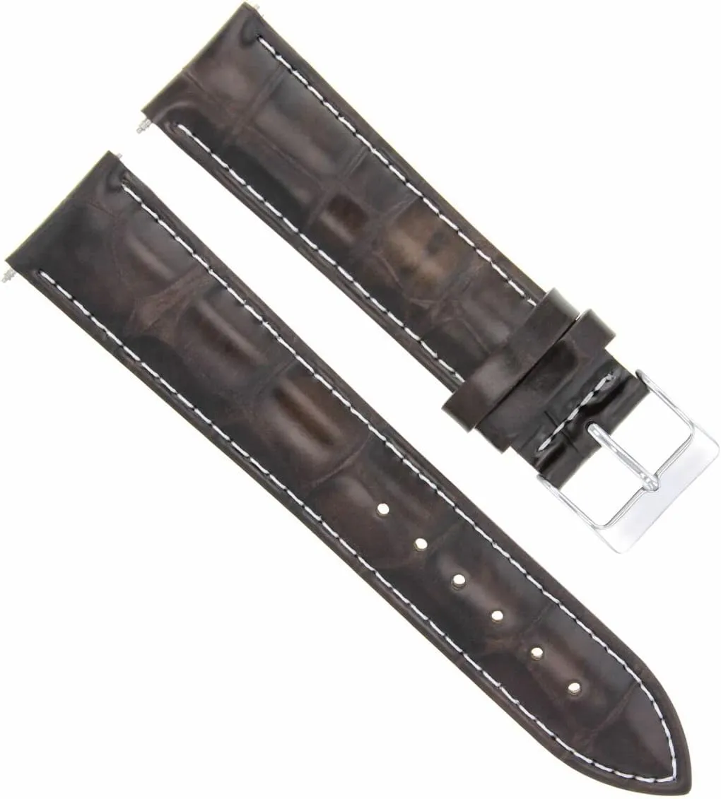 Ewatchparts 19mm Leather Watch Band Strap Compatible With Omega Speedmaster Seamaster Dark Brown With White Stitching