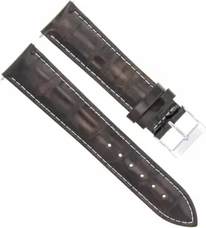 Ewatchparts 19mm Leather Watch Band Strap Compatible With Omega Speedmaster Seamaster Dark Brown With White Stitching