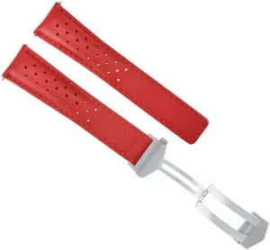 Ewatchparts 19mm Leather Watch Band Strap Compatible With Tag Heuer Carerra Twin Time Clasp Perforated Red