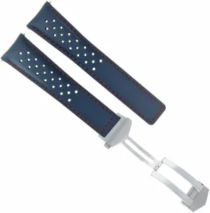Ewatchparts 19mm Leather Watch Band Strap Compatible With Tag Heuer Carerra Twin Time Perforated Blue/Red