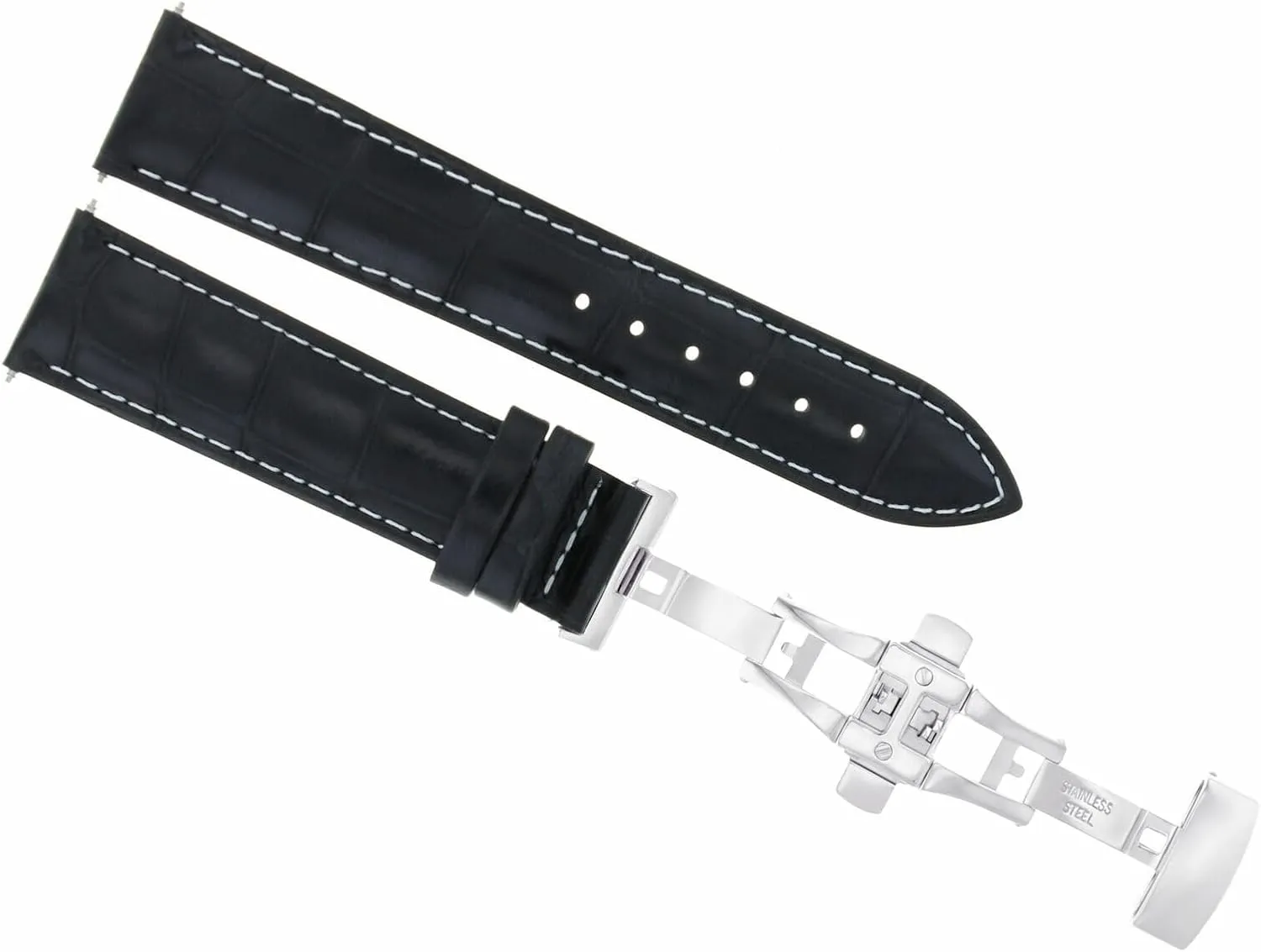 Ewatchparts 19mm Leather Watch Band Strap Compatible With Vacheron Constantin Watch Black With White Stitching