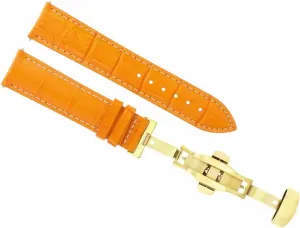 Ewatchparts 19mm Leather Watch Band Strap Gold Deployment Compatible With Omega Speedmaster Orange With White Stitching