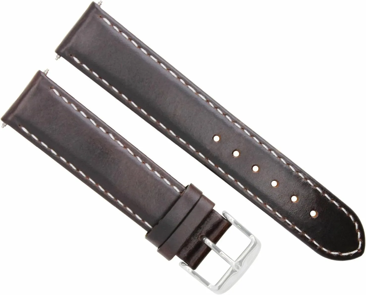 Ewatchparts 19mm Leather Watch Band Strap Smooth Compatible With Omega Seamaster Planet Ocean Dark Brown With White Stitching