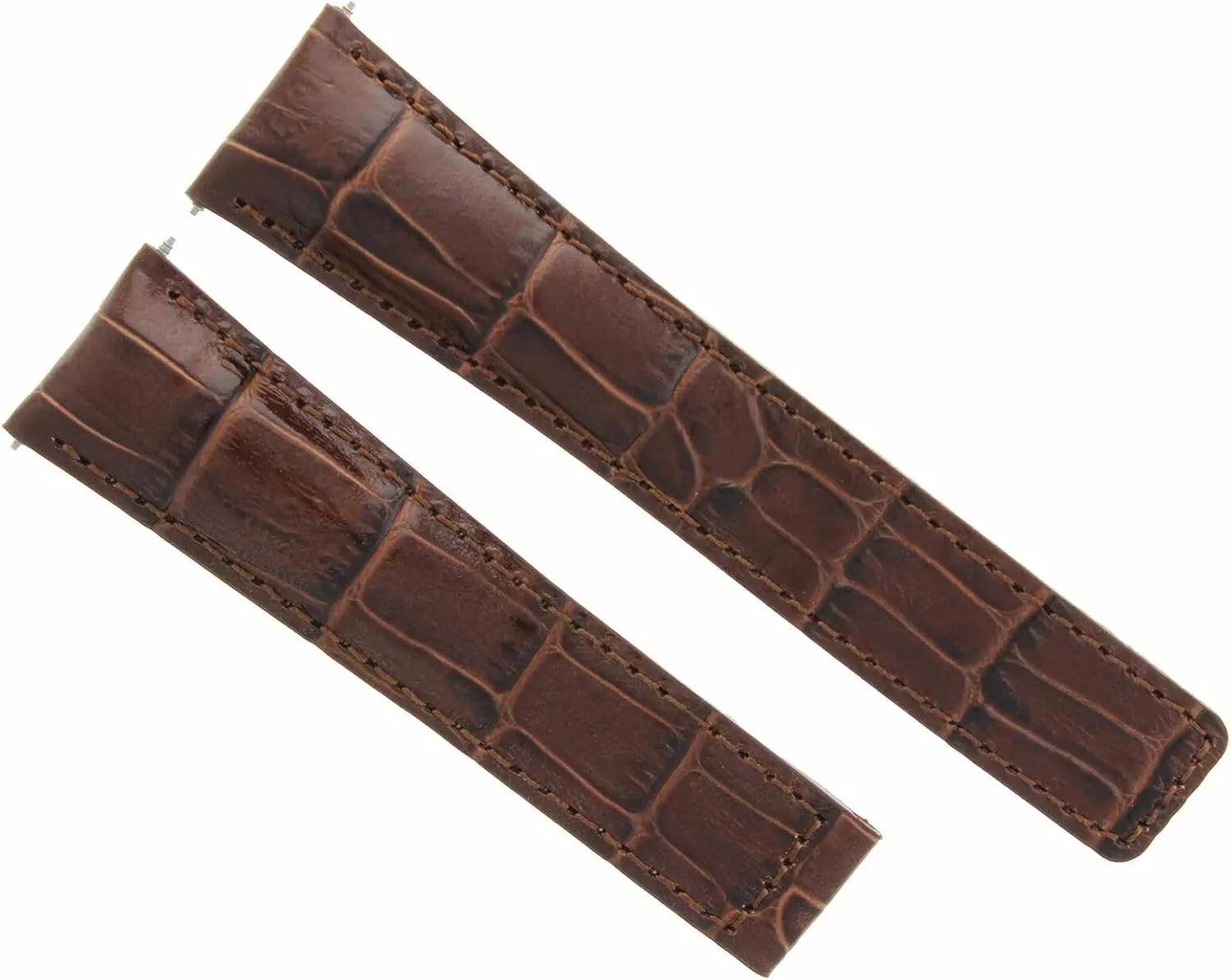 Ewatchparts 20mm Leather Watch Band Strap Compatible With 41mm Omega Seamaster Planet Ocean Brown With White Stitching