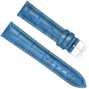 Ewatchparts 20mm Leather Watch Band Strap Compatible With 43mm Baume Mercier Classima Clifton Light Blue With White Stitching