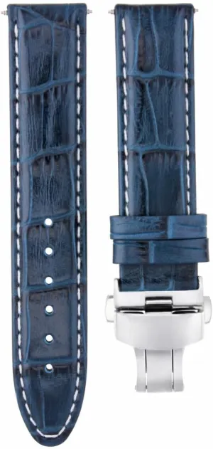 Ewatchparts 20mm Leather Watch Band Strap Compatible With Bulova Accutron II 97B128 Watch Blue With White Stitching