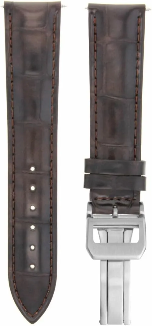 Ewatchparts 20mm Leather Watch Band Strap Compatible With IWC Portuguese Deployment Clasp Dark Brown