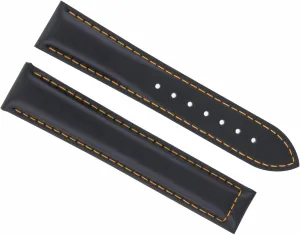 Ewatchparts 20mm Leather Watch Band Strap Compatible With Omega Seamaster Planet Ocean Clasp Black With Orange Stitching