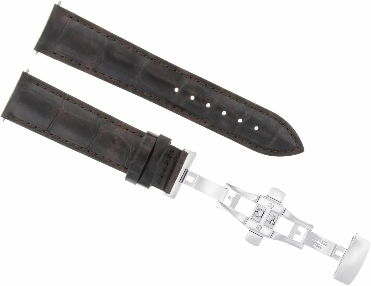 Ewatchparts 20mm Leather Watch Band Strap Deployment Clasp Compatible With Raymond Weil Watch Dark Brown