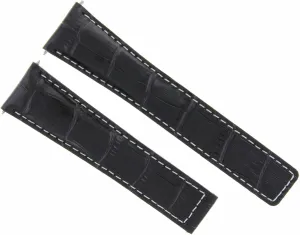 Ewatchparts 20mm Leather Watch Band Strap Deployment Clasp Compatible With Vacheron Constantin Watch Black With White Stitching