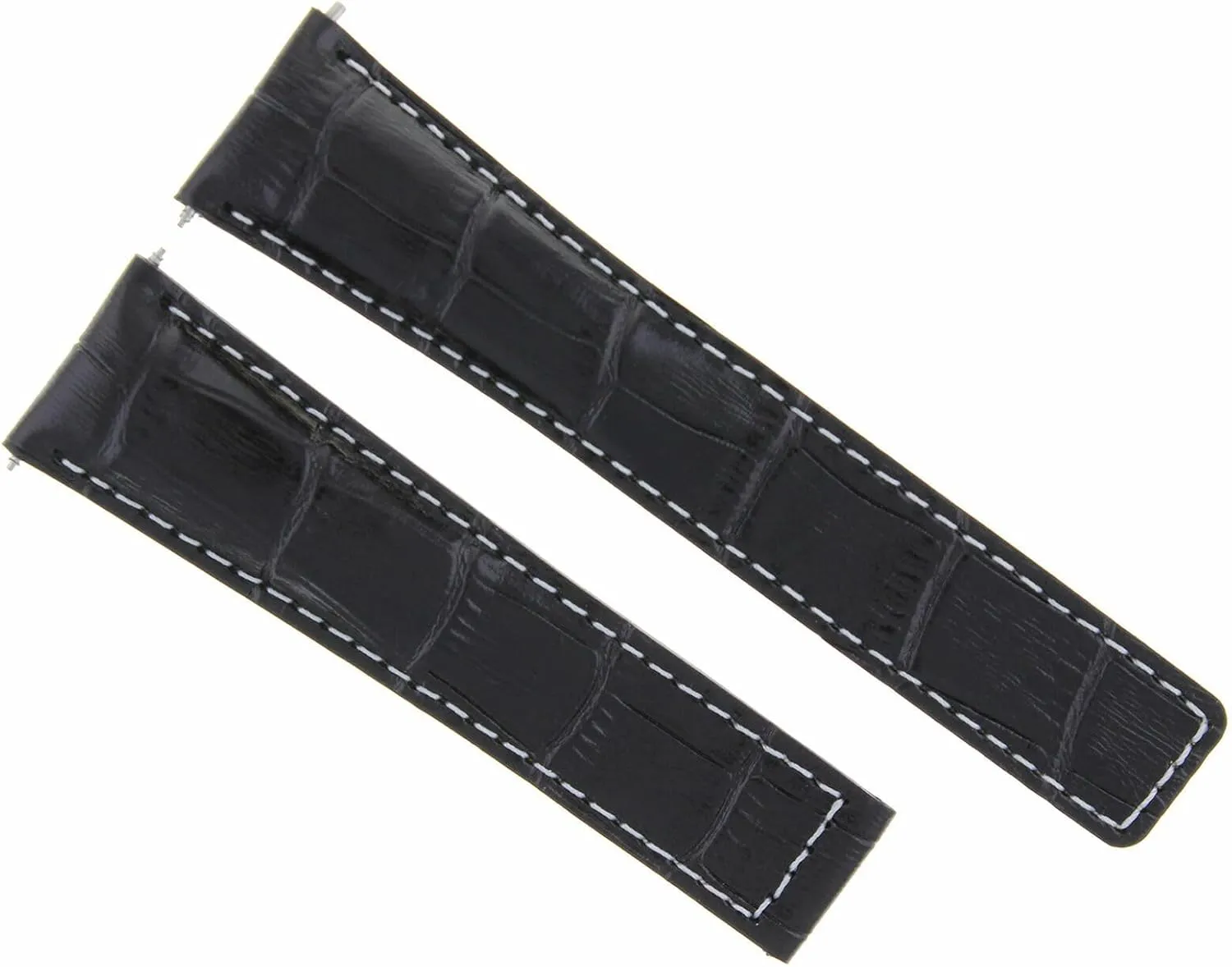 Ewatchparts 20mm Leather Watch Band Strap Deployment Clasp Compatible With Vacheron Constantin Watch Black With White Stitching