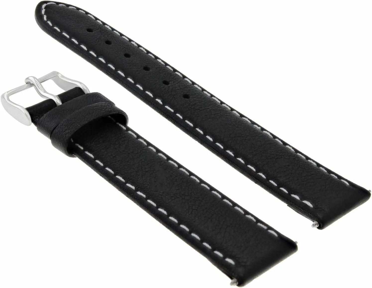 Ewatchparts 20mm Smooth Leather Watch Band Strap 20/20mm Compatible With Omega Seamaster Planet Ocean Black With White Stitching
