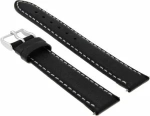 Ewatchparts 20mm Smooth Leather Watch Band Strap 20/20mm Compatible With Omega Seamaster Planet Ocean Black With White Stitching