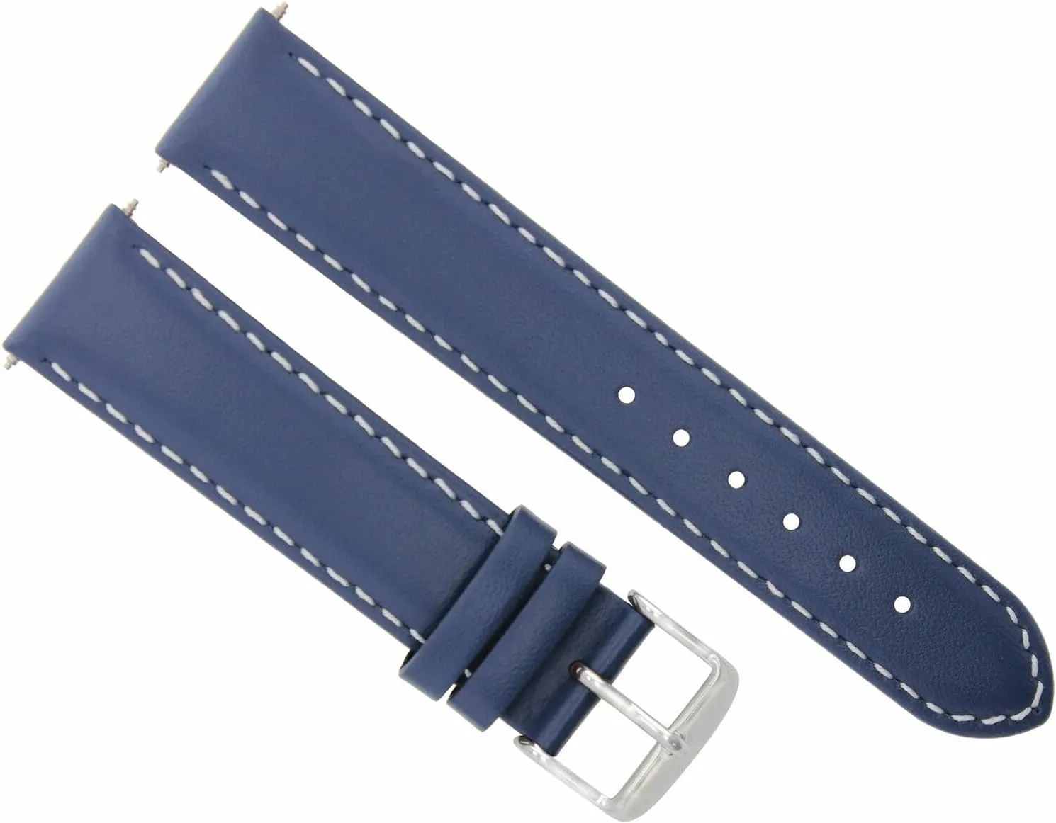 Ewatchparts 20mm Smooth Leather Watch Band Strap Compatible With 44mm Panerai Luminor Blue With White Stitching