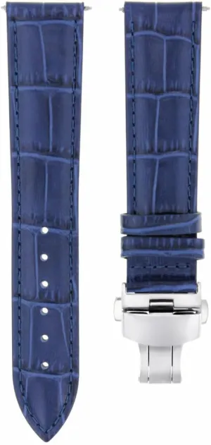 Ewatchparts 21mm Leather Strap Watch Band Butterfly Deployment Clasp Compatible With Longines Watch Blue