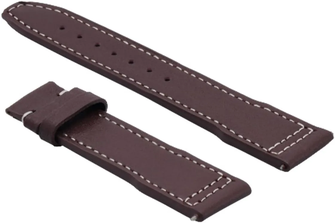 Ewatchparts 21mm Leather Strap Watch Band Deployment Clasp Compatible With IWC Pilot Portuguese Brown With White Stitching