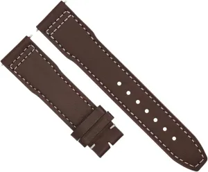 Ewatchparts 22mm Calf Leather Band Strap Compatible With IWC Pilot Watch Deployment Clasp Brown With White Stitching