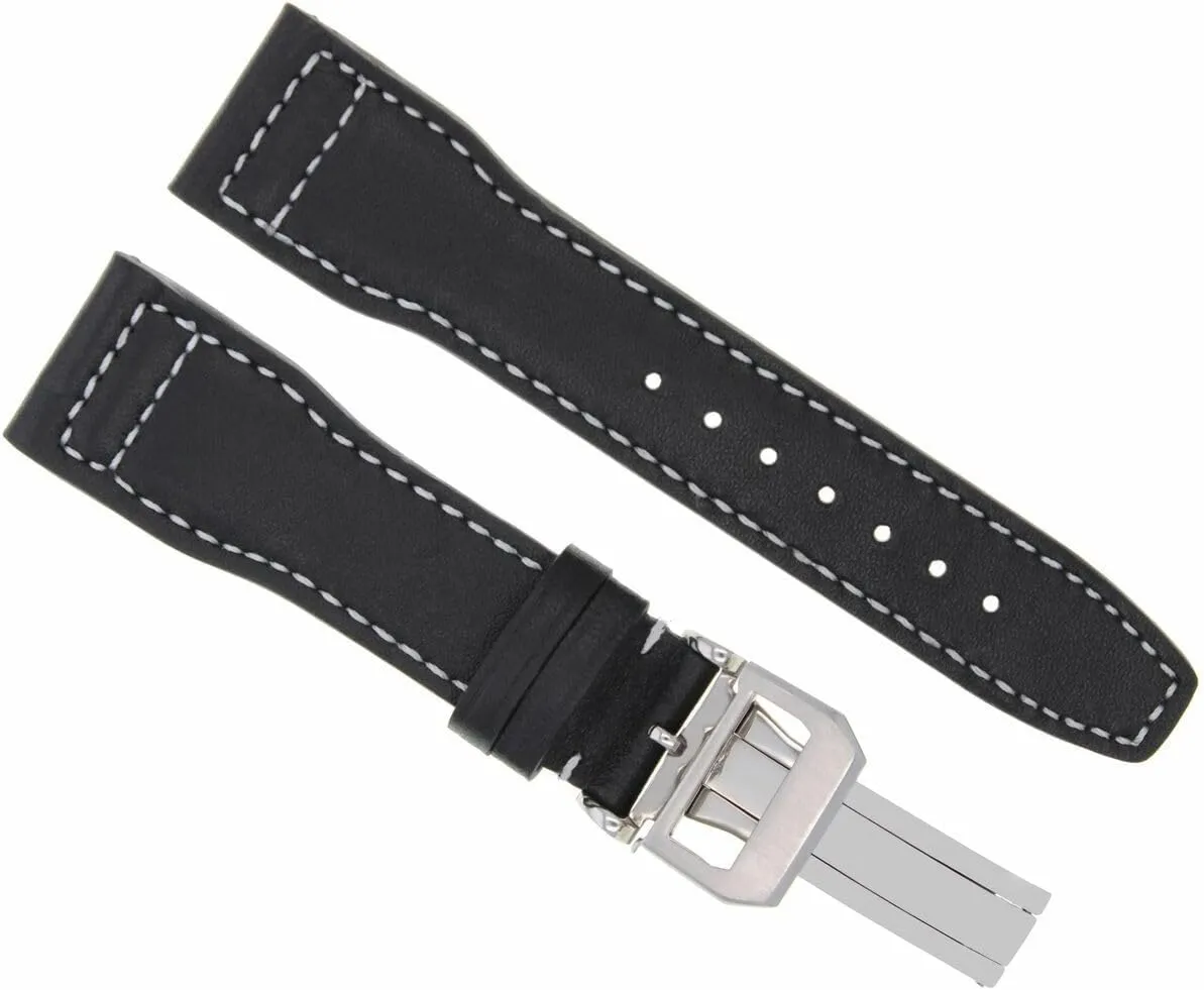 Ewatchparts 22mm Calf Leather Watch Band Strap Clasp Compatible With IWC Pilot Portuguese Top Gun Black
