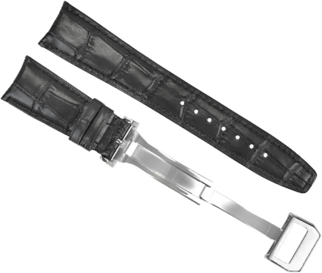 Ewatchparts 22mm Curved Leather Watch Band Strap Compatible With IWC Pilot Portuguese With Clasp Black