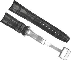 Ewatchparts 22mm Curved Leather Watch Band Strap Compatible With IWC Pilot Portuguese With Clasp Black