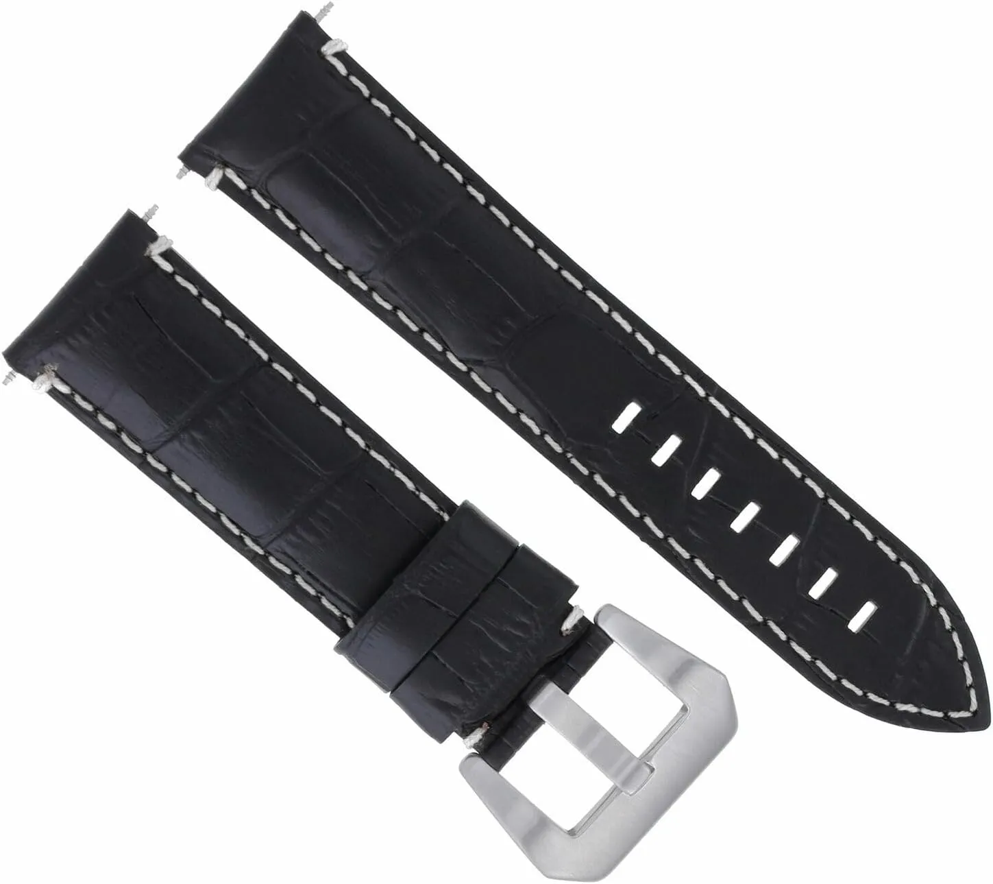 Ewatchparts 22mm Genuine Leather Watch Band Strap Compatible With Anonimo Nautio Auto Watch Black With White Stitching