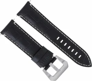 Ewatchparts 22mm Genuine Leather Watch Band Strap Compatible With Anonimo Nautio Auto Watch Black With White Stitching