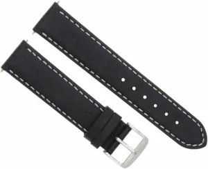 Ewatchparts 22mm Genuine Smooth Leather Watch Band Strap Compatible With IWC Pilot Portuguese Black With White Stitching