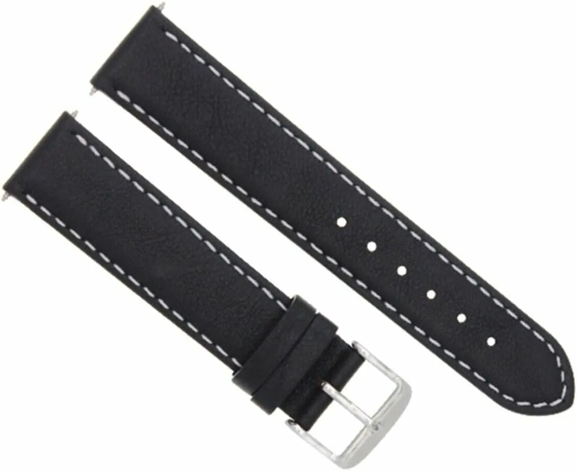 Ewatchparts 22mm Genuine Smooth Leather Watch Band Strap Compatible With IWC Pilot Portuguese Black With White Stitching