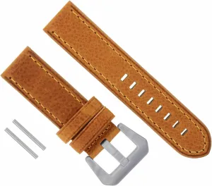 Ewatchparts 22mm Leather Pam Watch Band Strap Compatible With Panerai Marina GMT Tan With Orange Stitching