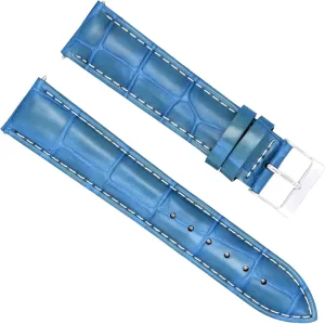 Ewatchparts 22mm Leather Watch Band Strap Compatible With Maurice Lacroix Capeland Light Blue With White Stitching