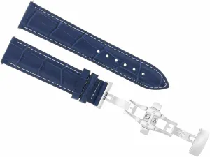 Ewatchparts 22mm Leather Watch Band Strap Compatible With Oris Deployment Clasp Blue With White Stitching