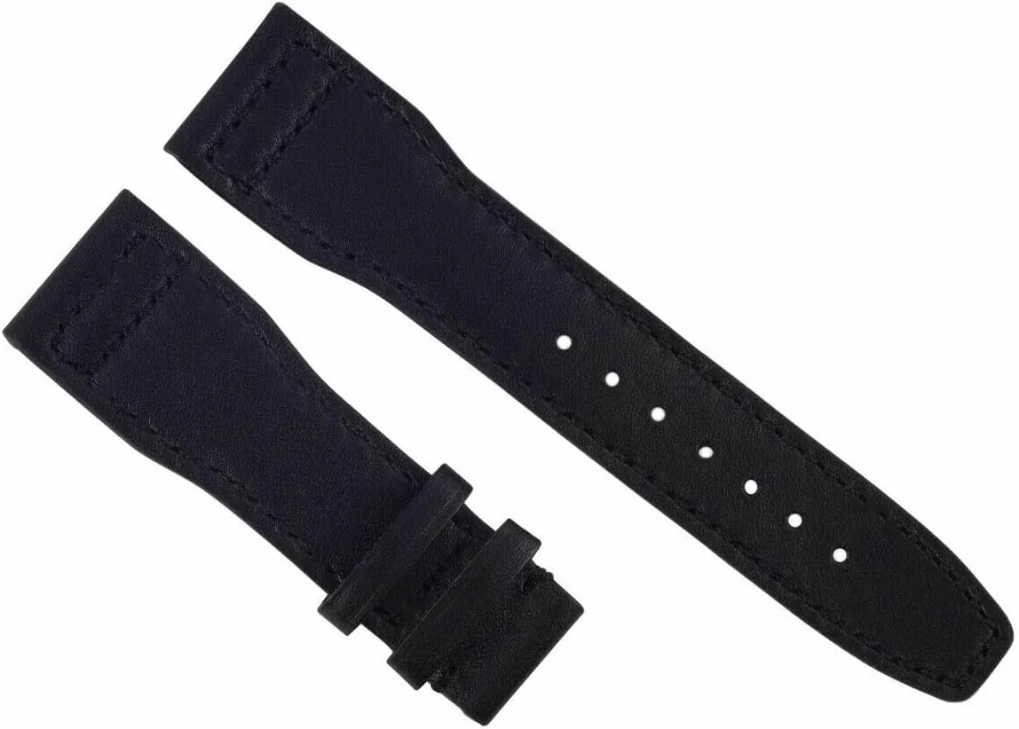 Ewatchparts 22mm Leather Watch Band Strap Deployment Clasp Compatible With IWC Pilot Portugese Black