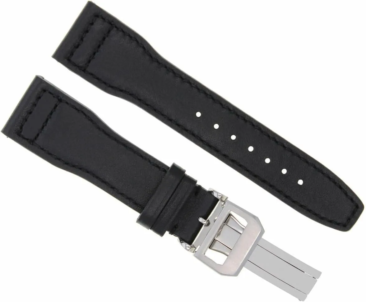 Ewatchparts 22mm Leather Watch Band Strap Deployment Clasp Compatible With IWC Pilot Portuguese Watch Black