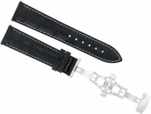 Ewatchparts 22mm Leather Watch Band Strap Deployment Clasp Compatible With Ulysse Nardin Watch Black With White Stitching