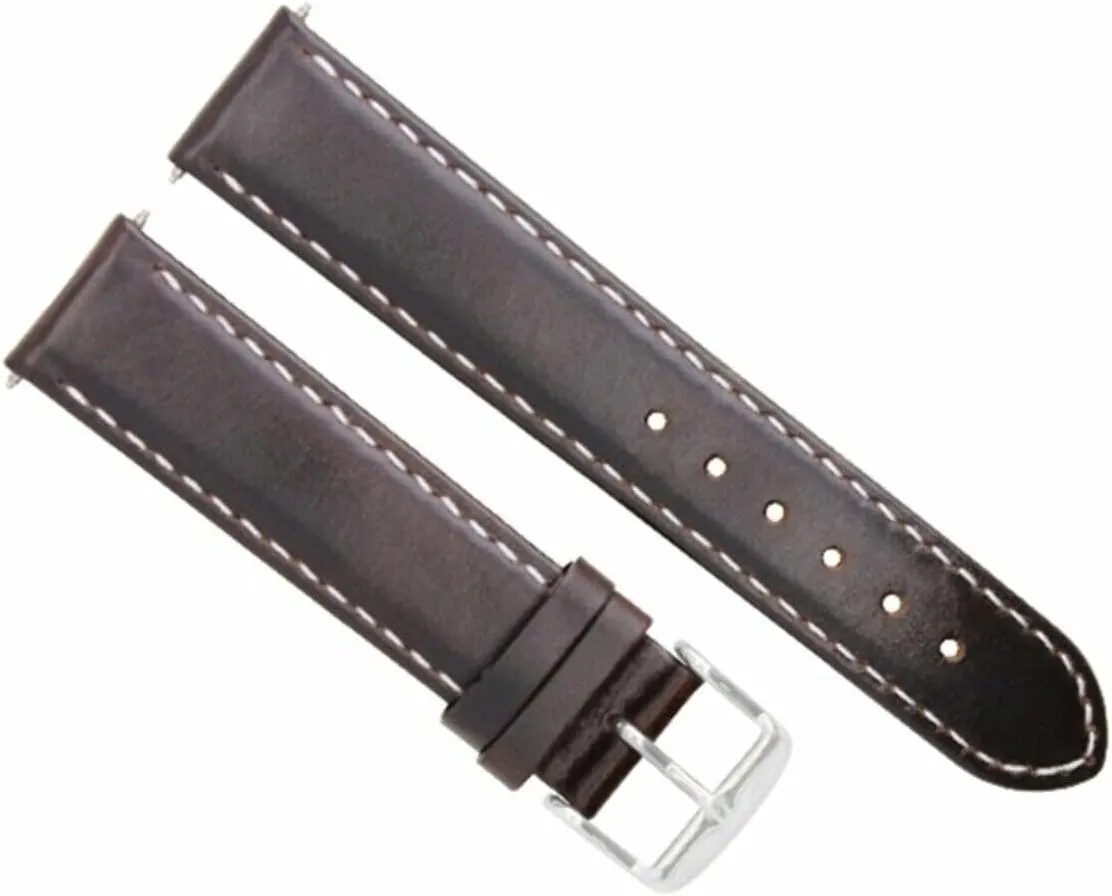 Ewatchparts 22mm Leather Watch Band Strap Smooth Compatible With Breitling Navitimer Colt Dark Brown With White Stitching