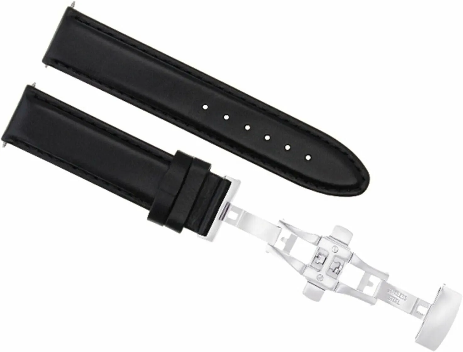 Ewatchparts 22MM SMOOTH LEATHER BAND STRAP COMPATIBLE WITH GIRARD PERREGAUX DEPLOYMENT BUCKLE BLACK