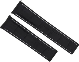 Ewatchparts 24mm Leather Watch Band Strap Clasp Compatible With Breitling Navitimer 24/20mm Black With White Stitching
